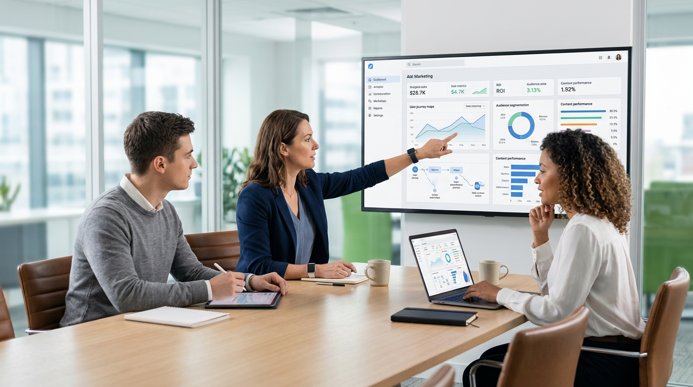 Een marketeer die op een dashboard de prestaties van een geautomatiseerde Agentic Flow analyseert en optimaliseert.